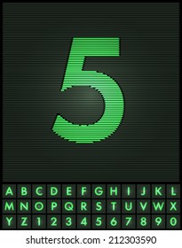 Green interlaced letters and numbers font set - number 5