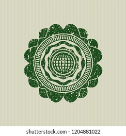 Green international icon inside distressed grunge stamp