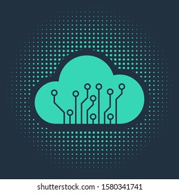 Green Internet of things icon isolated on blue background. Cloud computing design concept. Digital network connection. Abstract circle random dots. Vector Illustration