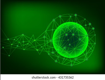Green internet web sphere on a black background