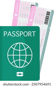 Green interntational passport with boarding pass for travel