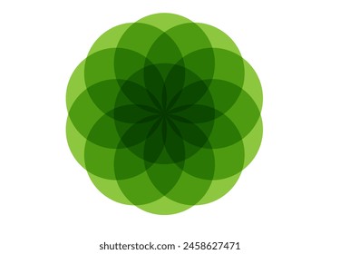 Green Intersecting Circles forming a flower display. Editable Clip art.