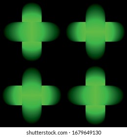 Green intersecting cylinders with disappearing ends on a black background.