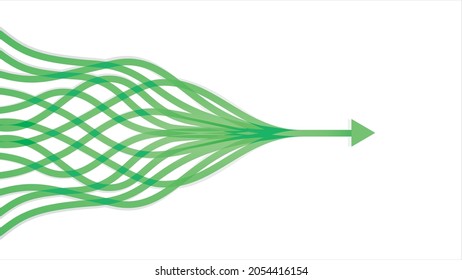 Green intertwined arrow. Isolated on white background. Vector illustration. Dimension 16:9.