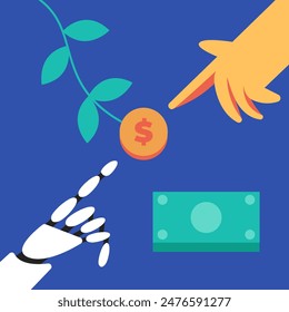 Green investments with Ai. Business concept for investment and finance growth. Plant with coin. Environmental social and corporate governance. Flat vector illustration.