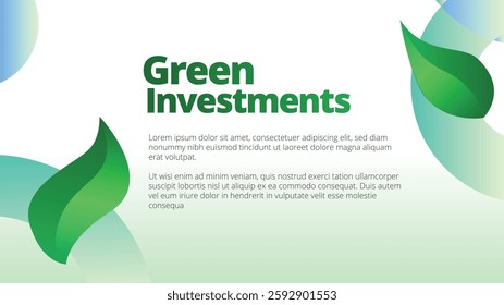 Green Investments concept. presentation templates corporate business annual report layout. abstract green leafs with line gradient clean look vector template 