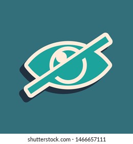 Green Invisible or hide icon isolated on blue background. Long shadow style. Vector Illustration