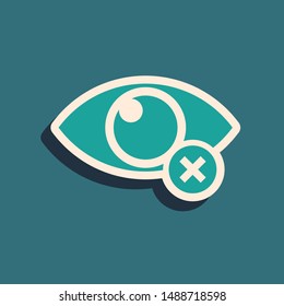 Green Invisible or hide icon isolated on blue background. Long shadow style. Vector Illustration