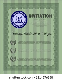 Green Invitation. Artistry design. With guilloche pattern. Vector illustration. 