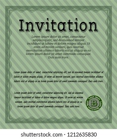 Green Invitation. With background. Beauty design. Vector illustration. 