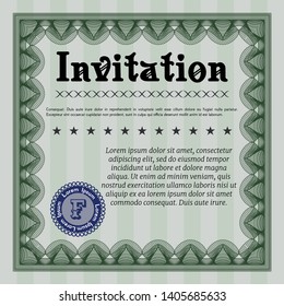Green Invitation. With background. Money Pattern design. Vector illustration. 
