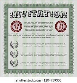 Green Invitation. With background. Sophisticated design. Detailed. 