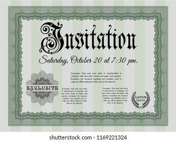 Green Invitation. With background. Vector illustration. Sophisticated design. 