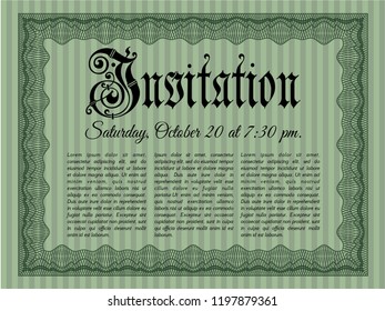 Green Invitation. With background. Vector illustration. Lovely design. 
