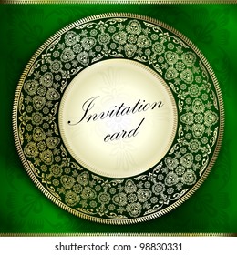 Green invitation card with rounded ornament motif
