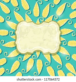 Green Invitation Card with Yellow Leaves and Blank Label for Text. Vector Illustration