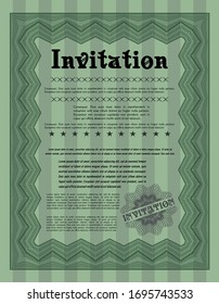 Green Invitation. Complex background. Cordial design. Detailed. 