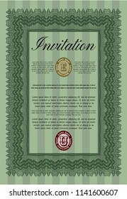 Green Invitation. With complex background. Detailed. Good design. 