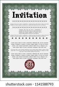 Green Invitation. With complex linear background. Money style design. Vector illustration. 