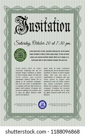 Green Invitation. With complex linear background. Modern design. Detailed. 
