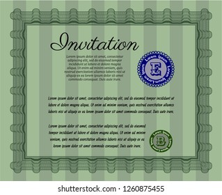Green Invitation. With complex linear background. Perfect design. Detailed. 