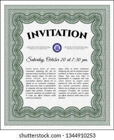 Green Invitation. With complex linear background. Lovely design. Detailed. 