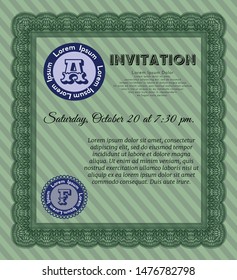 Green Invitation. With complex linear background. Vector illustration. Excellent design. 