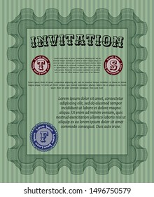 Green Invitation. With complex linear background. Beauty design. Detailed. 
