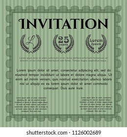 Green Invitation. Cordial design. With background. Customizable, Easy to edit and change colors. 