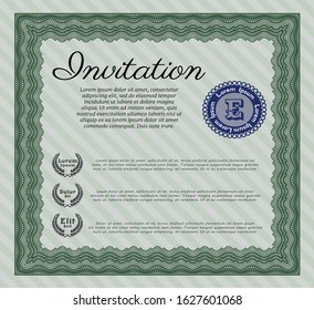 Green Invitation. Cordial design. Customizable, Easy to edit and change colors. With great quality guilloche pattern. 