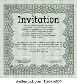 Green Invitation. Cordial design. With guilloche pattern and background. Vector illustration. 