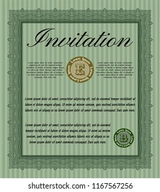 Green Invitation. Customizable, Easy to edit and change colors. With guilloche pattern. Good design. 