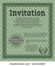 Green Invitation. Customizable, Easy to edit and change colors. With great quality guilloche pattern. Elegant design. 
