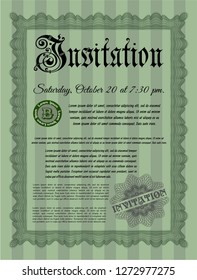 Green Invitation. Customizable, Easy to edit and change colors. With linear background. Money Pattern design. 