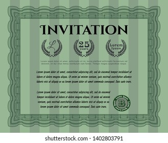 Green Invitation. Customizable, Easy to edit and change colors. With great quality guilloche pattern. Good design. 