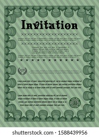 Green Invitation. Customizable, Easy to edit and change colors. With complex background. Money design. 