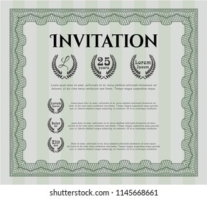 Green Invitation. Detailed. Complex background. Retro design. 