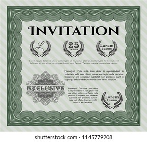 Green Invitation. Detailed. With complex linear background. Money design. 