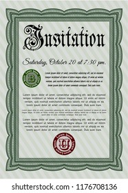 Green Invitation. Detailed. With complex linear background. Nice design. 