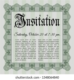 Green Invitation. Detailed. With guilloche pattern. Sophisticated design. 