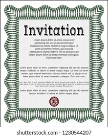 Green Invitation. Detailed. With linear background. Sophisticated design. 