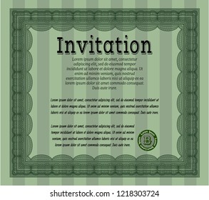 Green Invitation. Detailed. Printer friendly. Good design. 