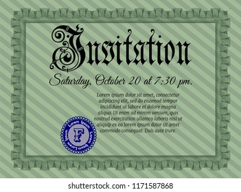 Green Invitation. Easy to print. Customizable, Easy to edit and change colors. Good design. 