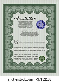 Green Invitation. Easy to print. Customizable, Easy to edit and change colors. Retro design. 
