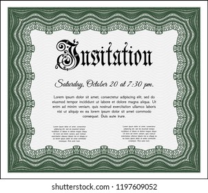 Green Invitation. Easy to print. Sophisticated design. Detailed. 