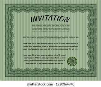 Green Invitation. Excellent design. With complex linear background. Customizable, Easy to edit and change colors. 