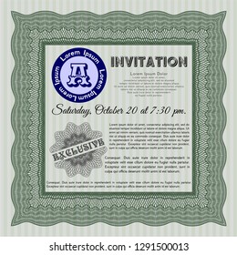 Green Invitation. Excellent design. Customizable, Easy to edit and change colors. With complex linear background. 