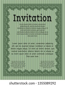 Green Invitation. Excellent design. With great quality guilloche pattern. Customizable, Easy to edit and change colors. 