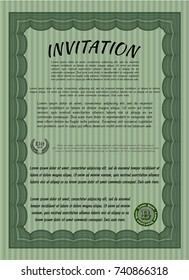 Green Invitation. Excellent design. With linear background. Detailed. 