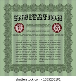Green Invitation. Excellent design. Printer friendly. Detailed. 